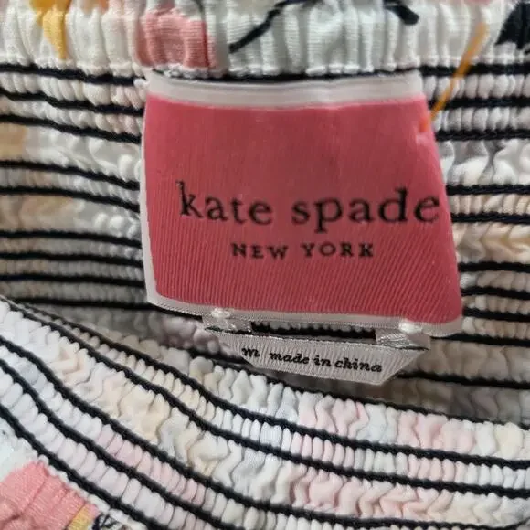 Kate Spade New York Floral Smocked Top Womens Medium Puff Sleeve Cotton Blouse - Picture 6 of 11